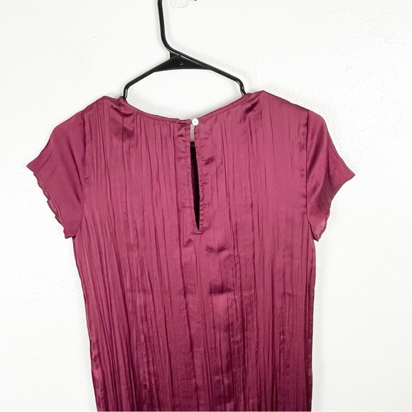 MADEWELL Mulberry Wine Short Sleeves Pleated Side Split Midi Dress, Size XS - Picture 9 of 10